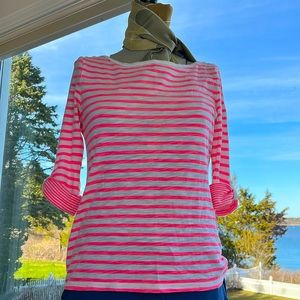 Gap fluorescent, pink and white striped sailor shirt, button details 3/4 sleeve